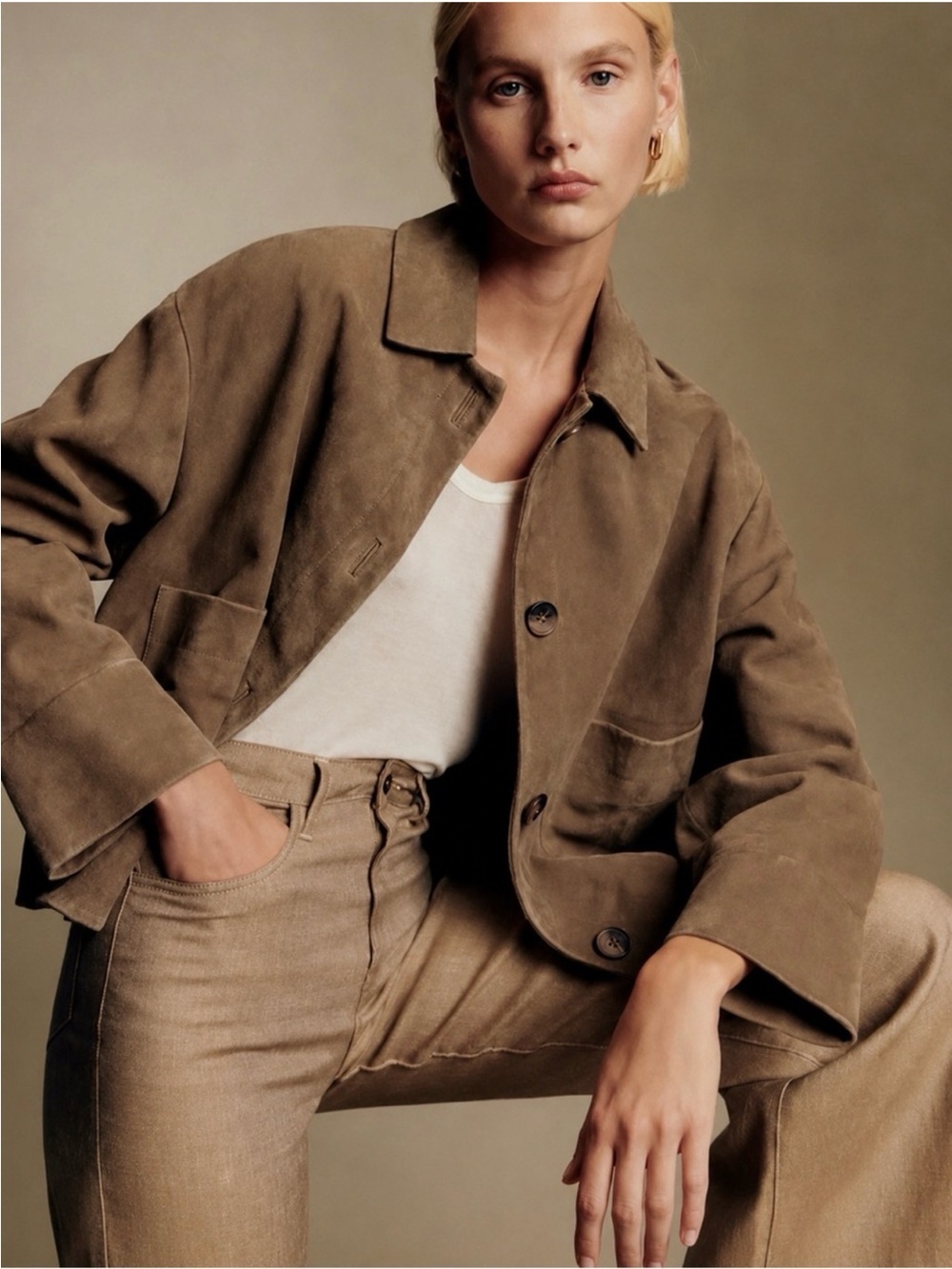 NWT Sézane Mia Jacket in Taupe Suede Size 4/36